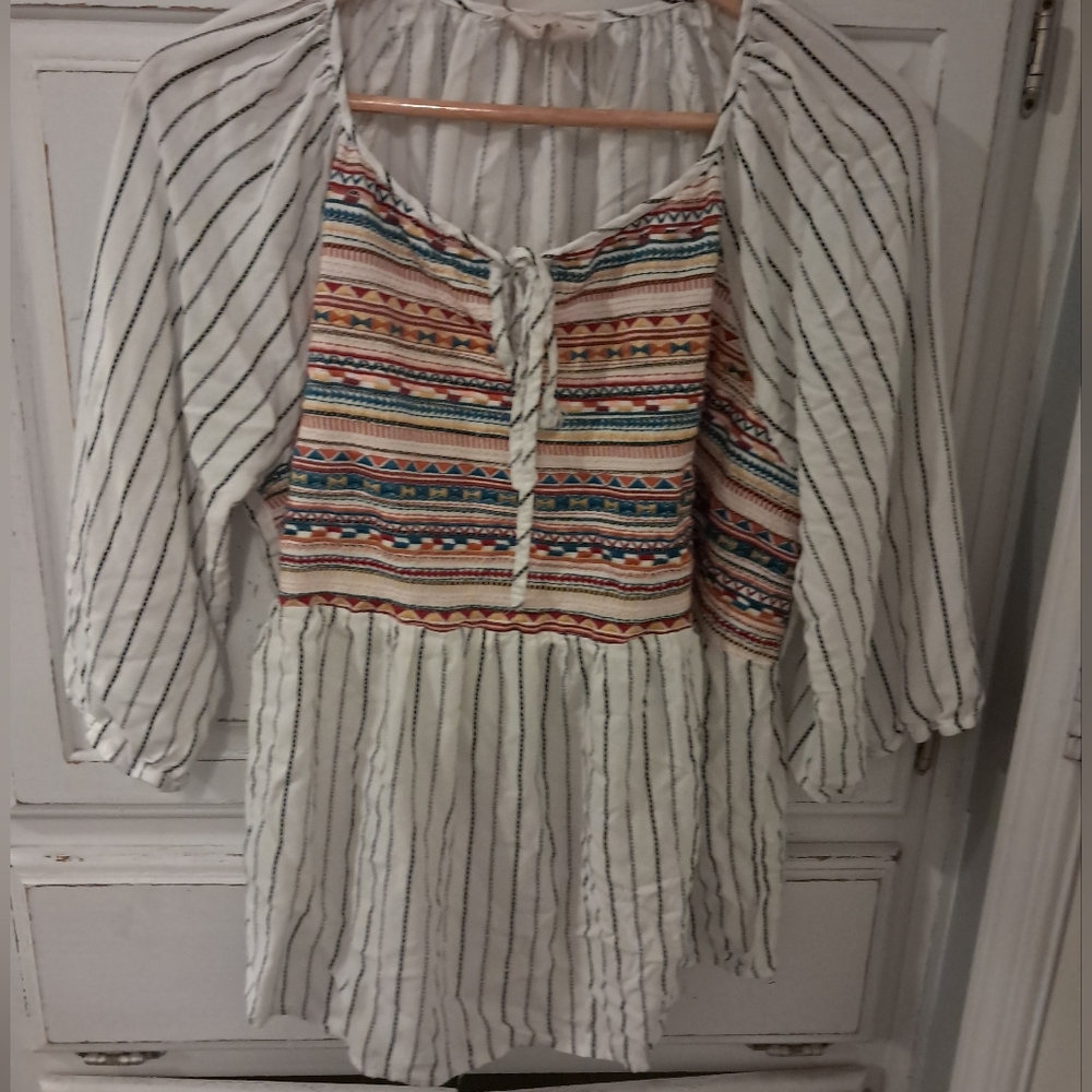 Striped Savanna Jane Multicolor Embroidered Bohemian Blouse XL